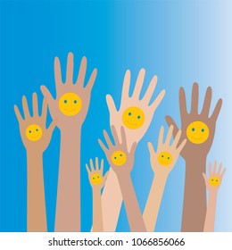 Hands up with smiles.Vector illustration