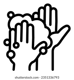 Hands in soapy foam line icon, Corona downturn concept, Hand wash sign on white background, Hygiene protection from coronavirus icon in style for and web. Vector graphics.