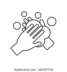 hands with soapy water over white background, line style, vector illustration