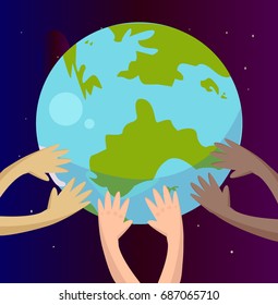 Hands in space hold planet earth background