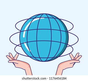 hands with sphere planet