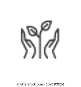 Hands and sprout line icon. linear style sign for mobile concept and web design. Hands with growth plant leaves outline vector icon. Symbol, logo illustration. Pixel perfect vector graphics