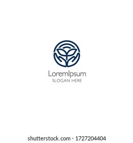 Hands And Sprout Round Logo Design Template On White