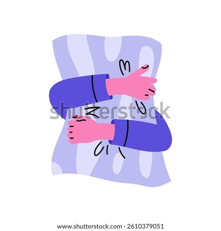 Hands squeeze the pillow. Sleep day, mental health and wellness concept. Flat vector illustration isolated on white background.