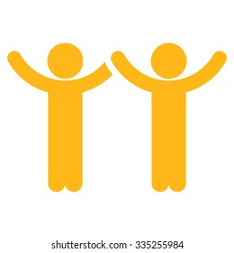 Hands Up Staff vector icon. Style is flat symbol, yellow color, rounded angles, white background.