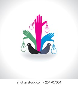 hands standing like tree with bird silhouette