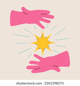 Hands and star. Colorful vector illustration
