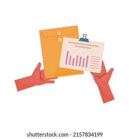 hands with statistics documents icon