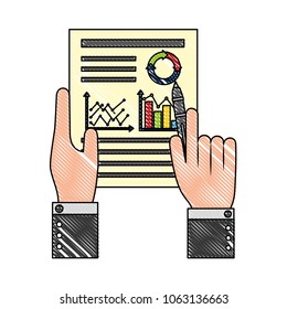 hands with statistics graphic in document