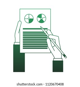 Hands with statistics green lines