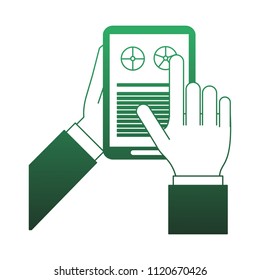 Hands with statistics green lines