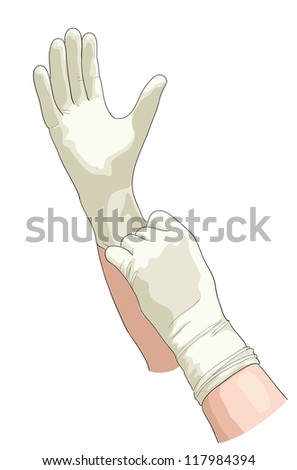 Hands in sterile gloves. Vector illustration.