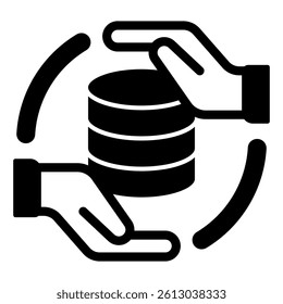 Hands with storage array solid icon, data hoarding concept. Vector graphics. Hard disks space sign on white background, glyph style mobile or design