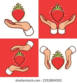 hands with strawberry fruit set