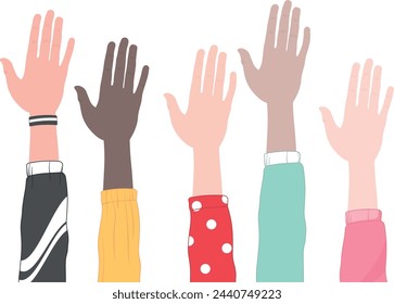 hands stretch up without background