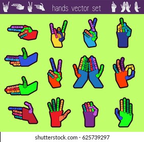 Hands in the style of subway lines. Vector set