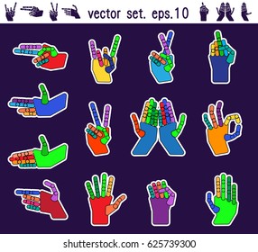 Hands in the style of subway lines. Vector set