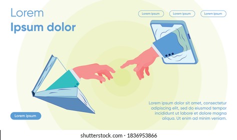 Hands in Suits From Book and From Tablet Stretch. Give Students Knowledge that Determines their Free, Meaningful Choice Life Path. Selection and Creation Information Products, Slide.