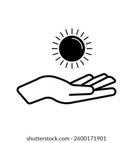 Hands and Sun vector illustration isolated on a white background. Religion and philosophic concept. Sun is shining above the hands. Logo, icon in flat style