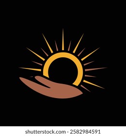 hands and sunlight icon logo design template