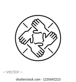 Hands Support Each Other, Concept Of Teamwork, Icon, Linear Sign On White Background - Editable Vector Illustration Eps10