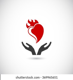 hands support heart with flame - web icon