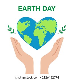 Hands support the planet Earth in the shape of a heart. Save the planet from pollution. Earth day concept. Vector illustration