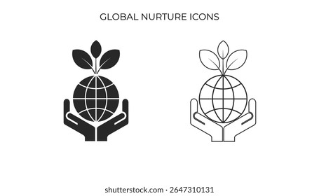 Hands support a world with a growing plant, an emblem for eco-friendliness, earth conservation, and a greener future.