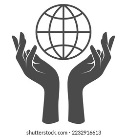 Simpatizantes de las manos globo, símbolo de unidad y cuidado del planeta, emblema del día de la tierra, vector