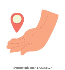 hands supporting local business products vector illustration design
