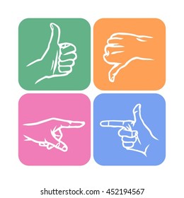 hands symbol forefinger index finger thumb up down icon button hand drawn