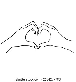 Hands symbol heart continious line drawing black on white background Vector Illustration for banner