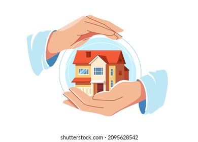 Hands as symbol for insurance policy service vector illustration. Your housing safe and protected flat style. Security, protection concept