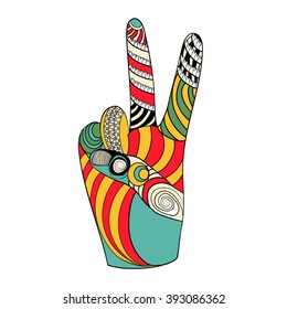 Hands symbol of peace vector illustration. with a color pattern hand symbol