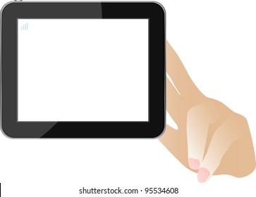 Hands with tablet computer. Isolated on white background