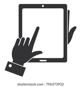 hands with tablet device isolated icon