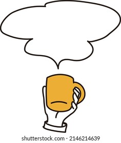 Hands to take a break, coffee cup and speech bubble