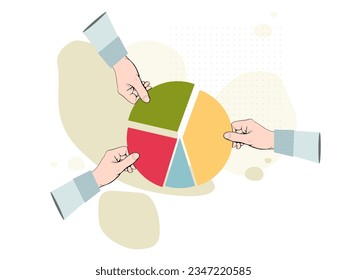 Hands takes part of round diagram. Vector illustration
