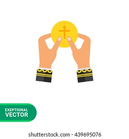 Hands taking holy bread flat icon