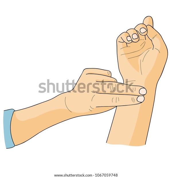 Hands taking pulse.
Vector illustration.