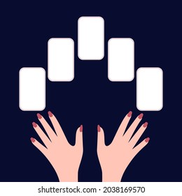 Hands with tarot cards. Magic symbols. Flat and cartoon style. For print design, tattoo, stickers.