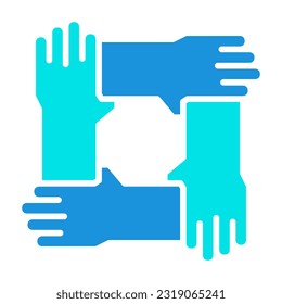 Hands Teamwork Blue Icon Button Logo Community Design