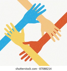 Hands teamwork. Connecting concept. Vector illustration