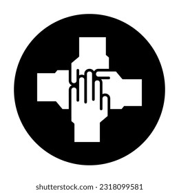 Diseño de color blanco en círculo negro para trabajar en equipo manos juntas