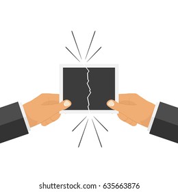 Hands tear the photo. Flat design, vector illustration, vector.