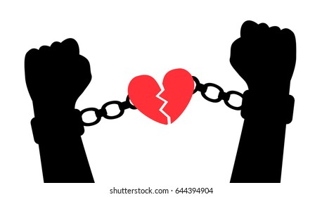 Hands tear shackles and chain and get rid of unhappy love