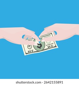hands tearing up banknotes vector illustration element  design template web
