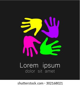 Mãos - logotipo modelo para a equipe, fundo, associação, comunidade. Ideia gráfica para uma empresa ou um projeto social.