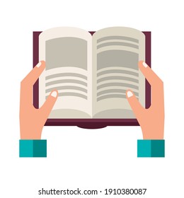 hands with text book open education supply icon vector illustration design