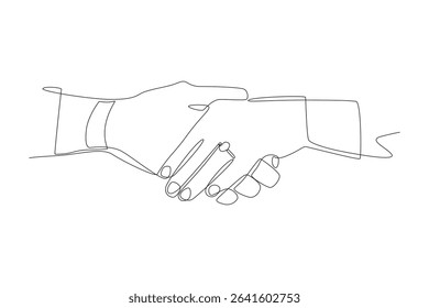 Hands that have exchanged engagement rings. Engagement concept one-line drawing